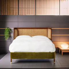 Berlin Rattan Solid Wood Bed With Cane and Upholstery – All Sizes