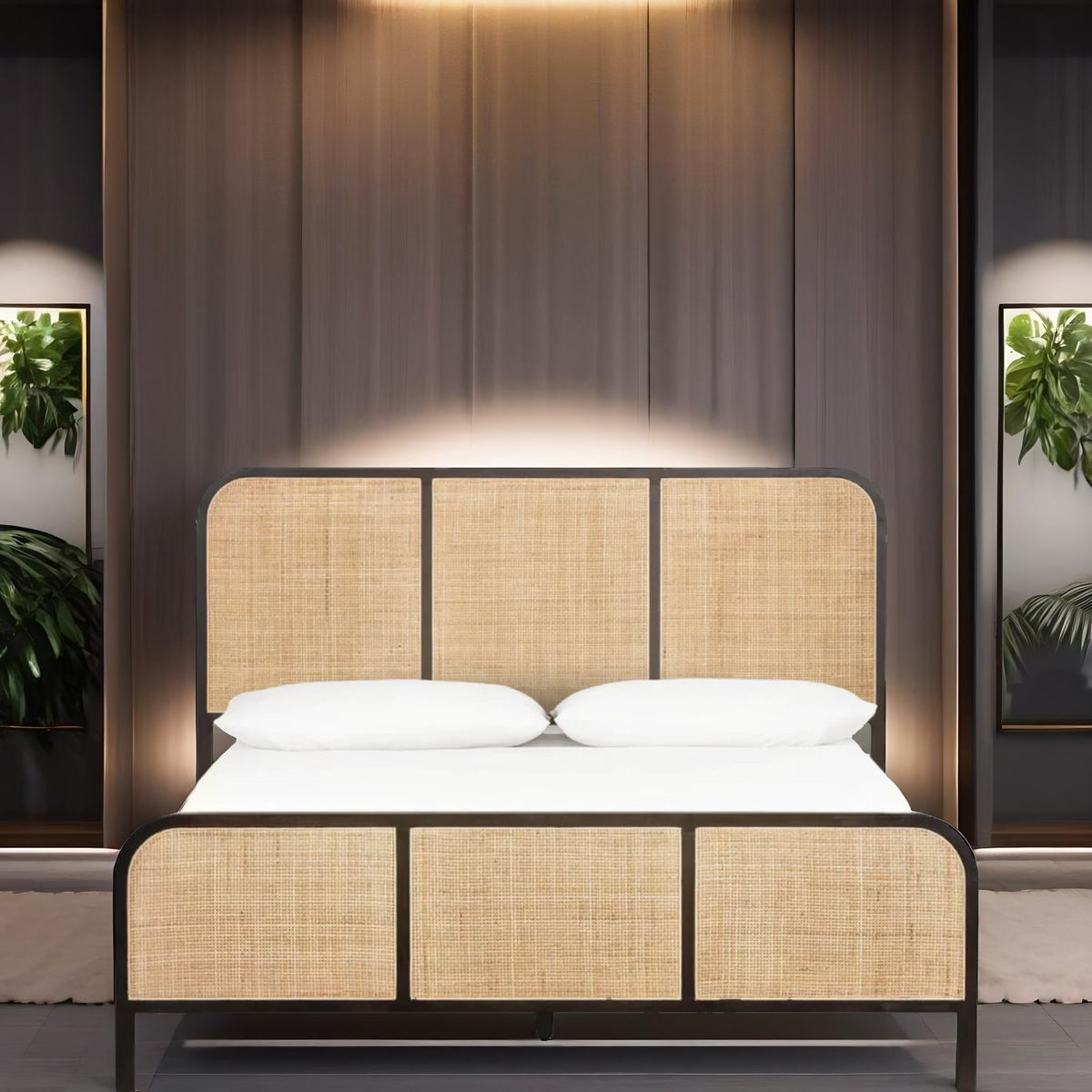 Exquisite Mango Wood Rattan Bed In Curve -All Sizes