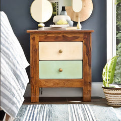 Classic Solid Sheesham Wood Modern Bedside Table With Drawer