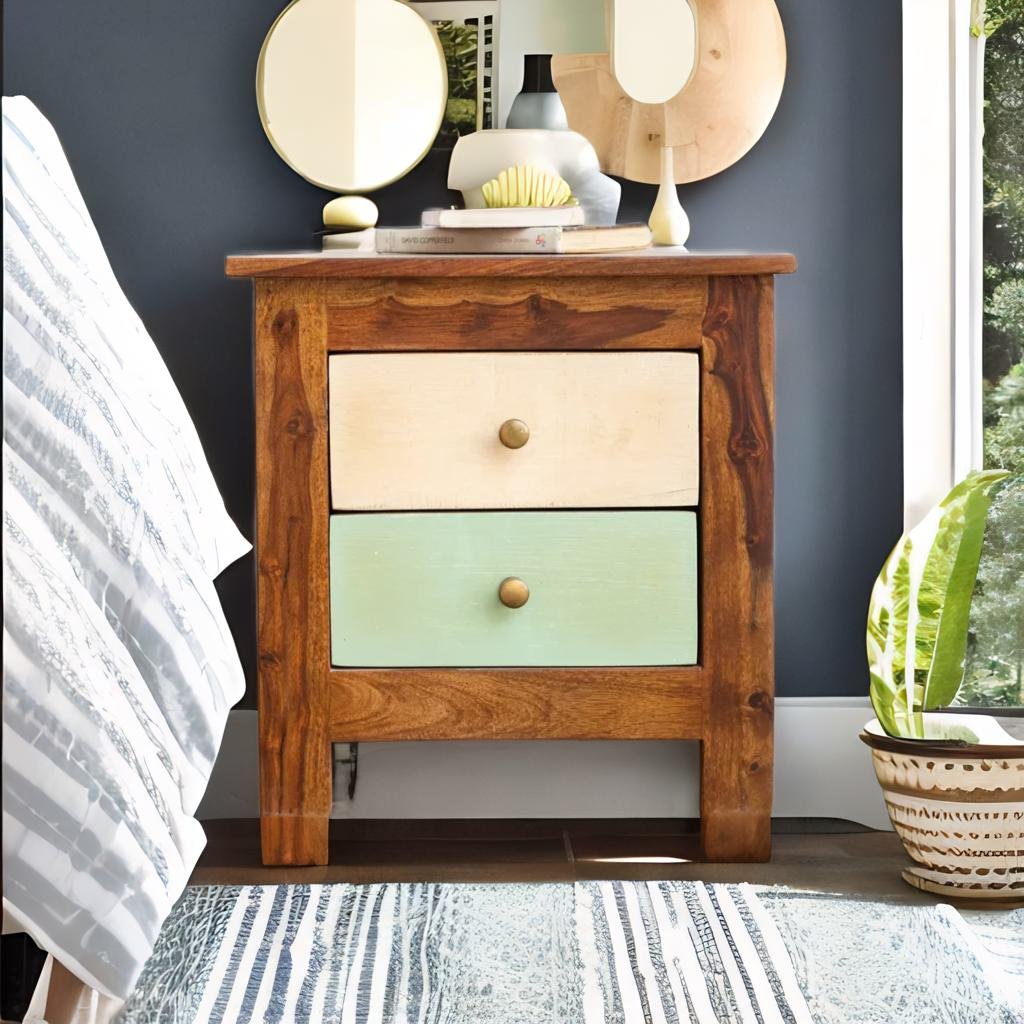 Classic Solid Sheesham Wood Modern Bedside Table With Drawer