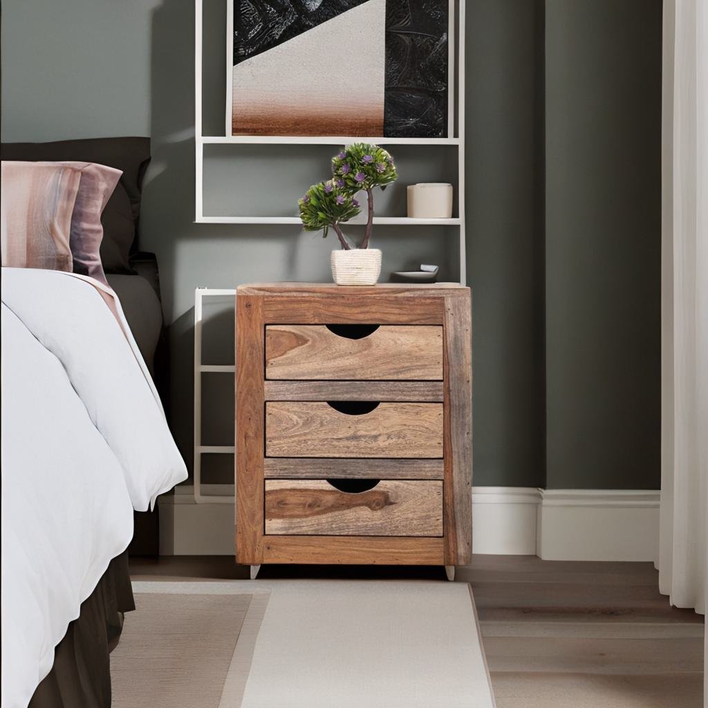 Sheesham Solid Wood 3 Drawer Bedside Table | Matte Finish