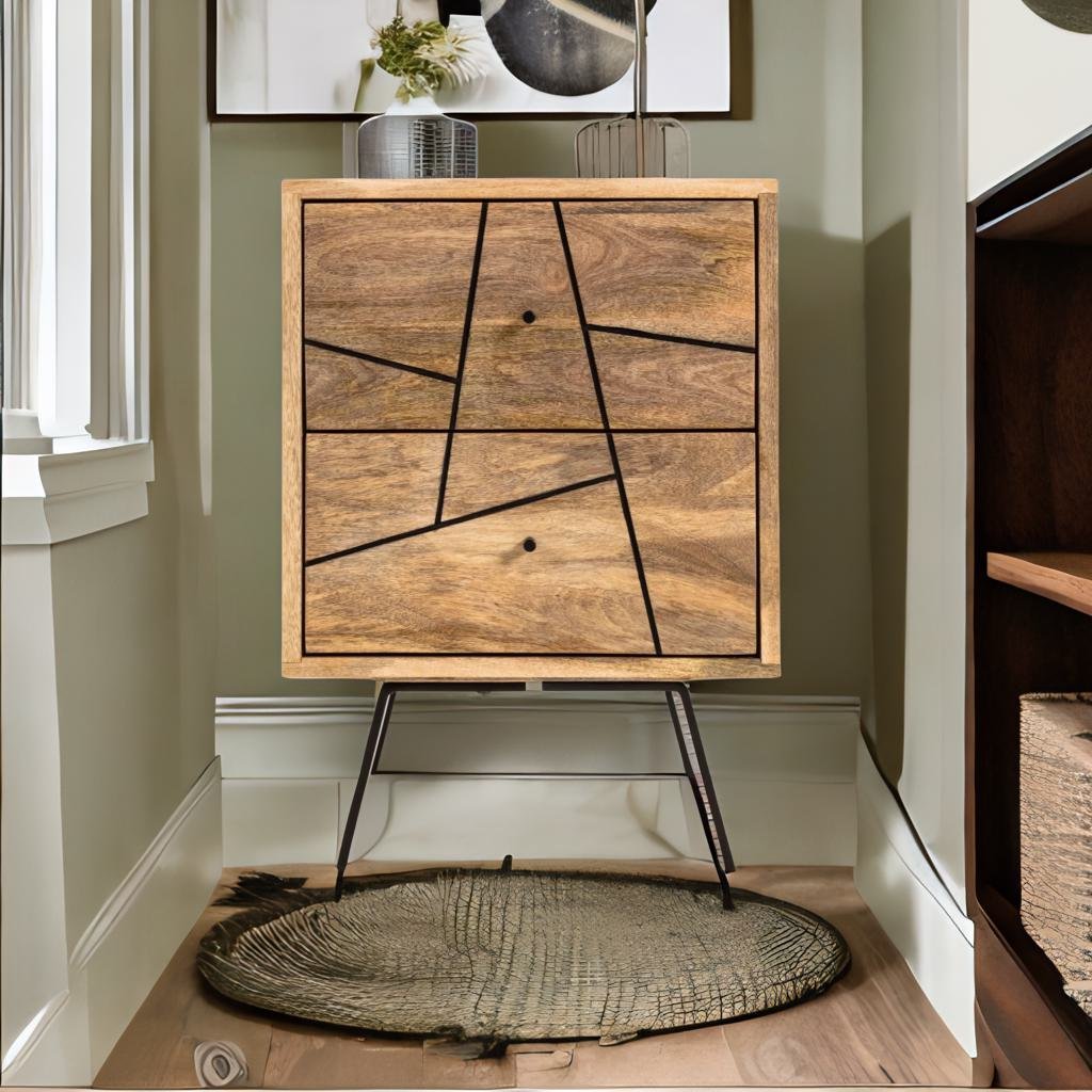 Modern Premium Solid Mango Wood With 2 Drawer Bedside Table