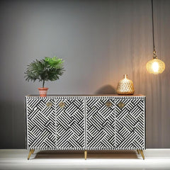 Bone Inlay Geometric Sideboard in Black & White