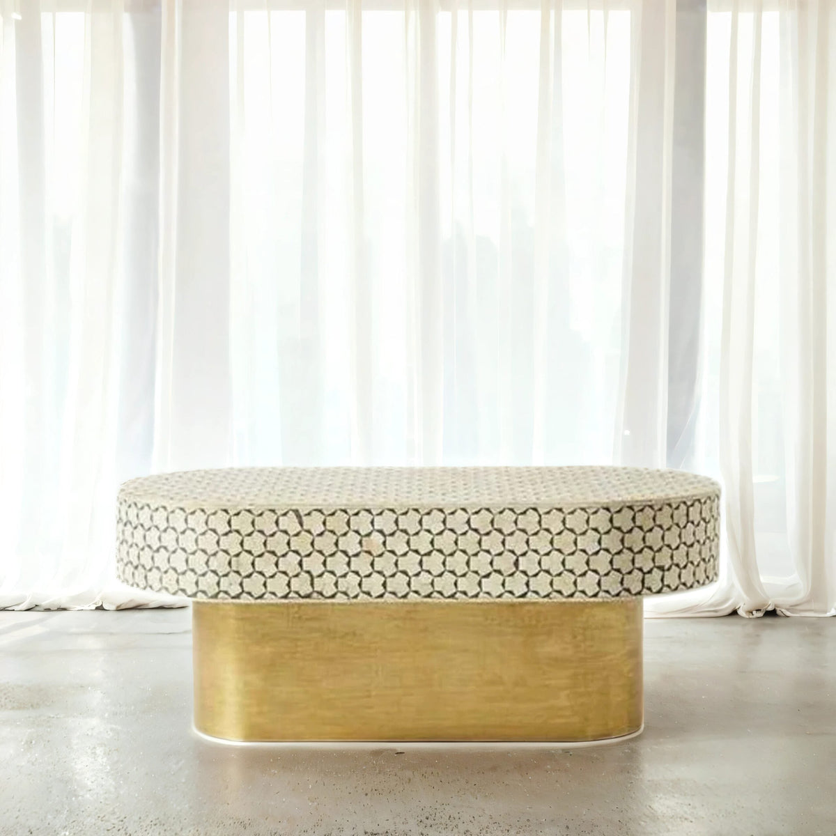 Amber Bone Inlay Oval Coffee Table