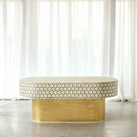 Amber Bone Inlay Oval Coffee Table