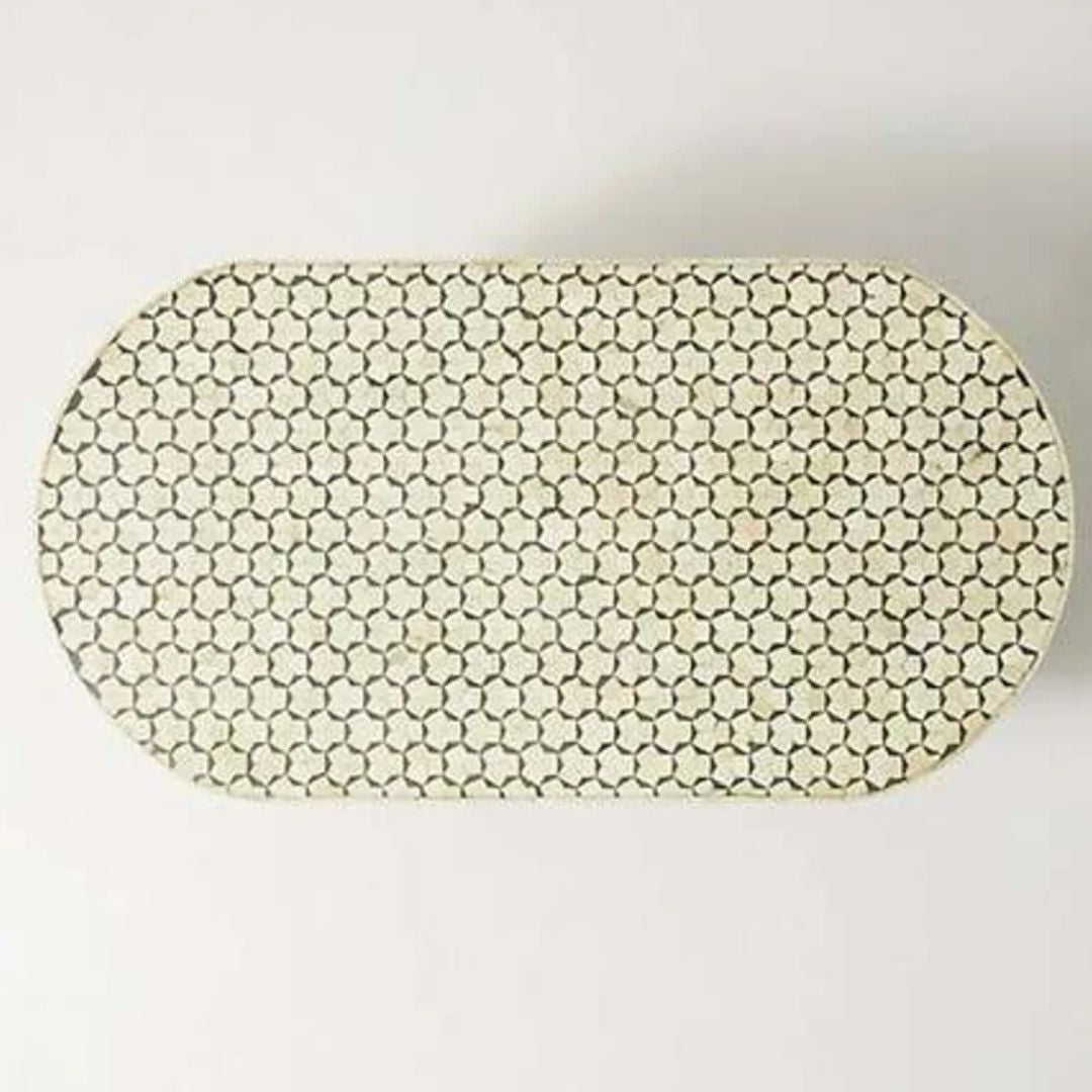 Amber Bone Inlay Oval Coffee Table