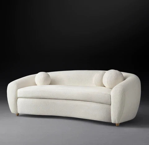 Milano White Modern Curve Boucle Fabric Sofa - 3 Seater