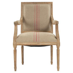 Classic Khaki Wood Red Stripped Arm Chair - Natural Finish
