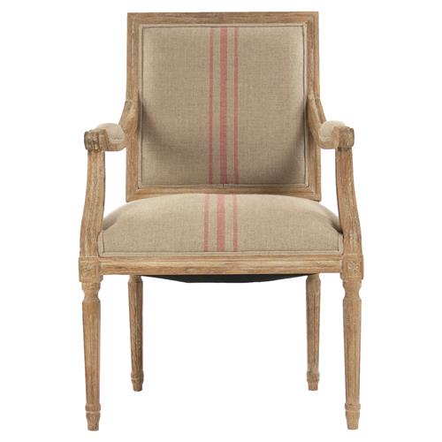 Classic Khaki Wood Red Stripped Arm Chair - Natural Finish