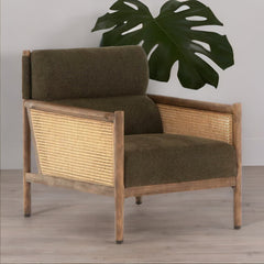 Classic Rattan Solid Wood  Arm Chair - Green Finish