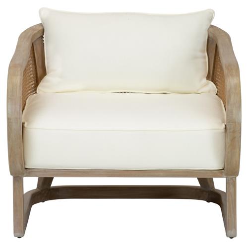 Traditional Solid Wood Rattan Upholstered Lounge Chair - Natural Finish