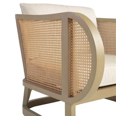 Traditional Solid Wood Rattan Upholstered Lounge Chair - Natural Finish
