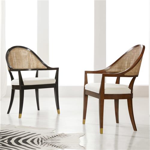 Modern Rattan Solid Wood  Arm Chair- Black Finish