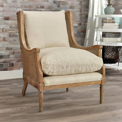 Classic Rattan Solid Wood Wing Chair - Natural Finish
