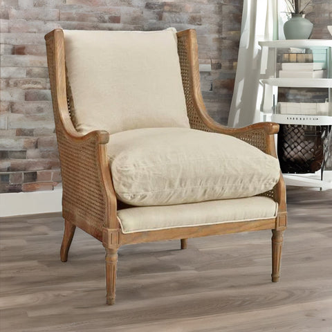 Classic Rattan Solid Wood Wing Chair - Natural Finish
