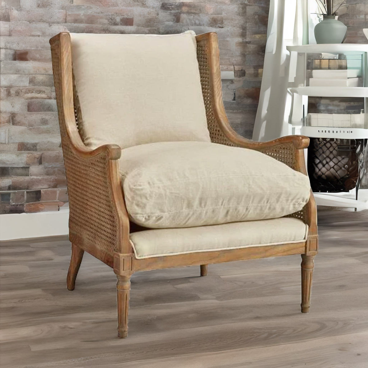 Classic Rattan Solid Wood Wing Chair - Natural Finish