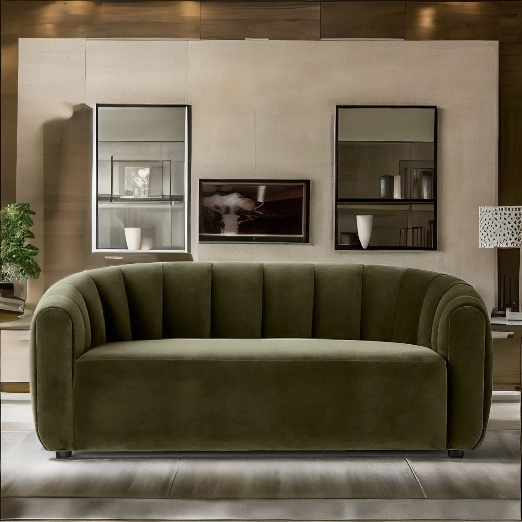 Modern Green Velvet 2 Seater Sofa