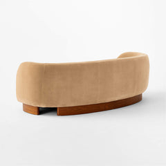 Modern Curved Velvet Sofa - Honey Stain Wood