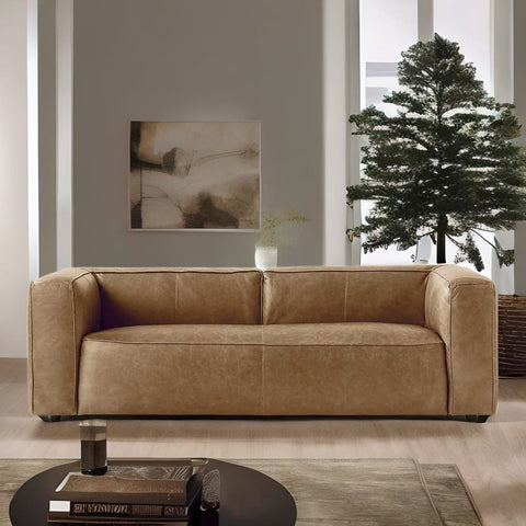 Modern Saddle Brown Leather Sofa