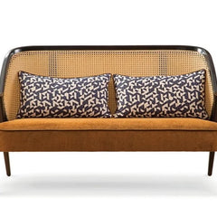 Rattan Classic Two Seater Sofa With Cane & Velvet Seat