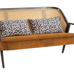 Rattan Classic Two Seater Sofa With Cane & Velvet Seat