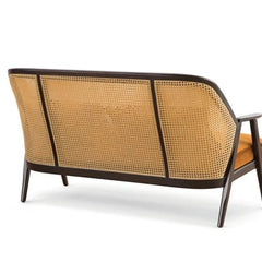 Rattan Classic Two Seater Sofa With Cane & Velvet Seat