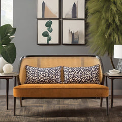 Rattan Classic Two Seater Sofa With Cane & Velvet Seat