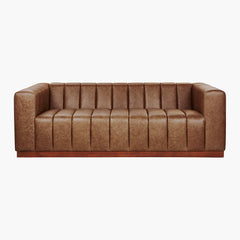 Modern Channeled Saddle Leatherette Sofa
