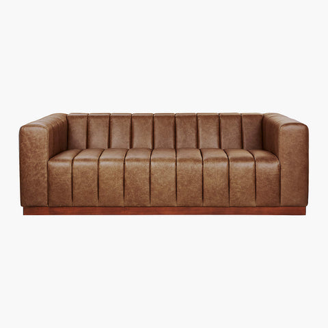 Modern Channeled Saddle Leatherette Sofa