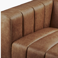 Modern Channeled Saddle Leatherette Sofa
