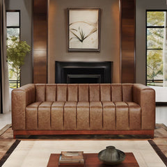 Modern Channeled Saddle Leatherette Sofa