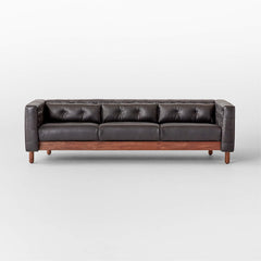 Tufted Black Leatherette Modern Sofa ( Walnut Wood Legs )