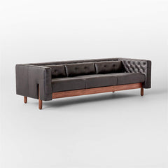 Tufted Black Leatherette Modern Sofa ( Walnut Wood Legs )