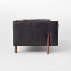 Tufted Black Leatherette Modern Sofa ( Walnut Wood Legs )