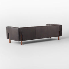 Tufted Black Leatherette Modern Sofa ( Walnut Wood Legs )