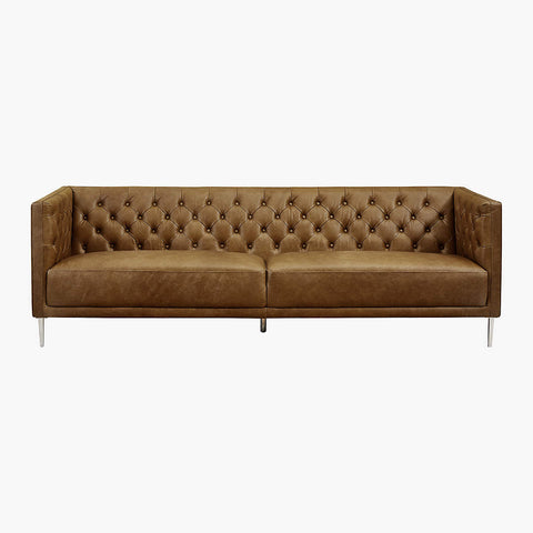Modern Tufted Brown Leatherette  Sofa