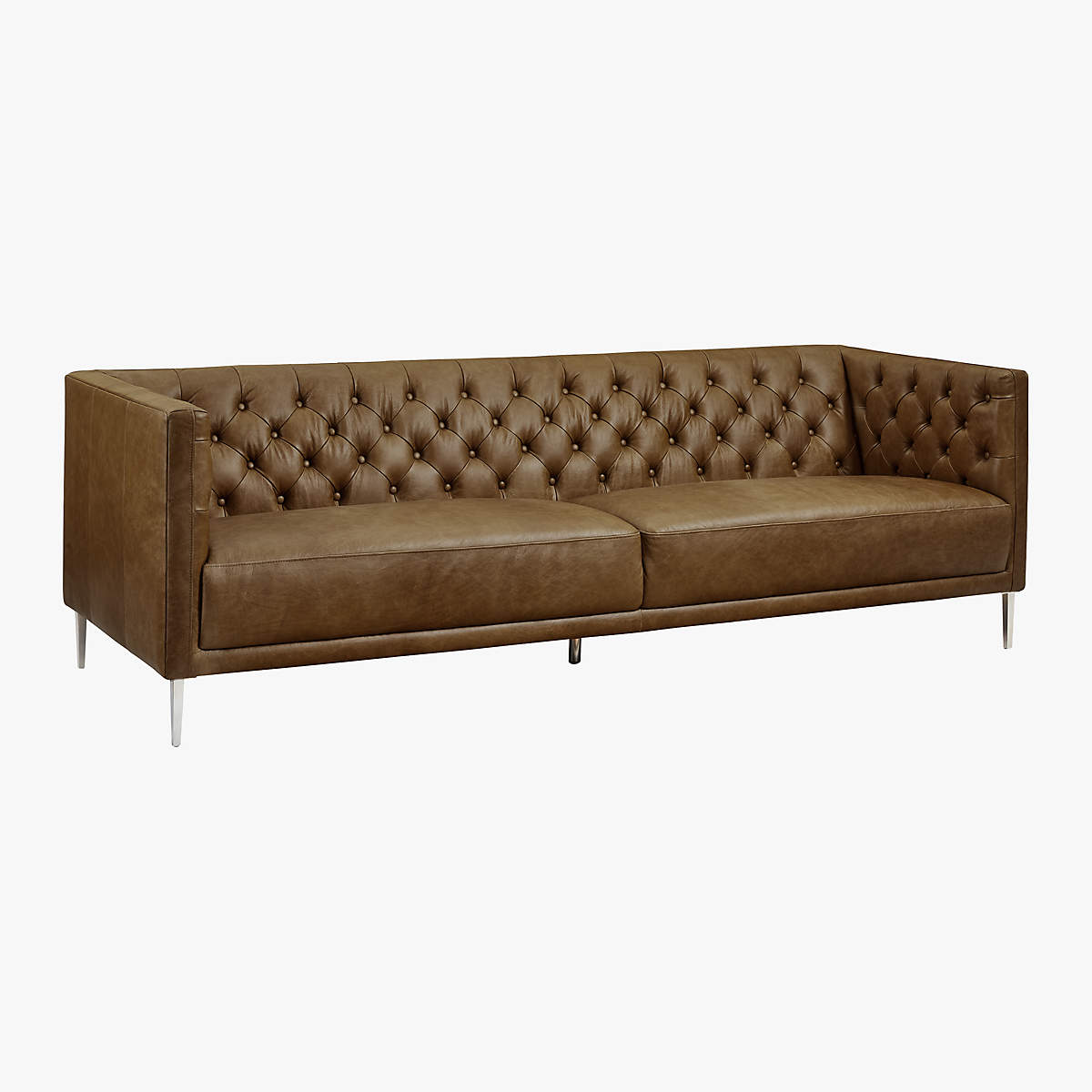 Modern Tufted Brown Leatherette  Sofa