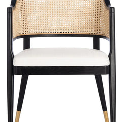 Classic Rattan Solid Wood Arm Chair - Black Finish
