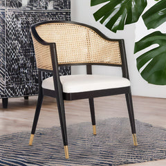 Classic Rattan Solid Wood Arm Chair - Black Finish