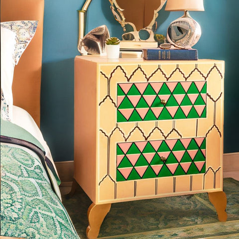 Jaipur Style Wooden Hand Painted Cabinet for Bedside