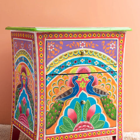 Mango Wood Hand Painted Bedside Cabinet