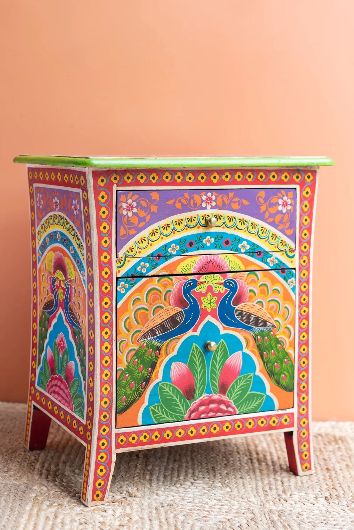 Mango Wood Hand Painted Bedside Cabinet
