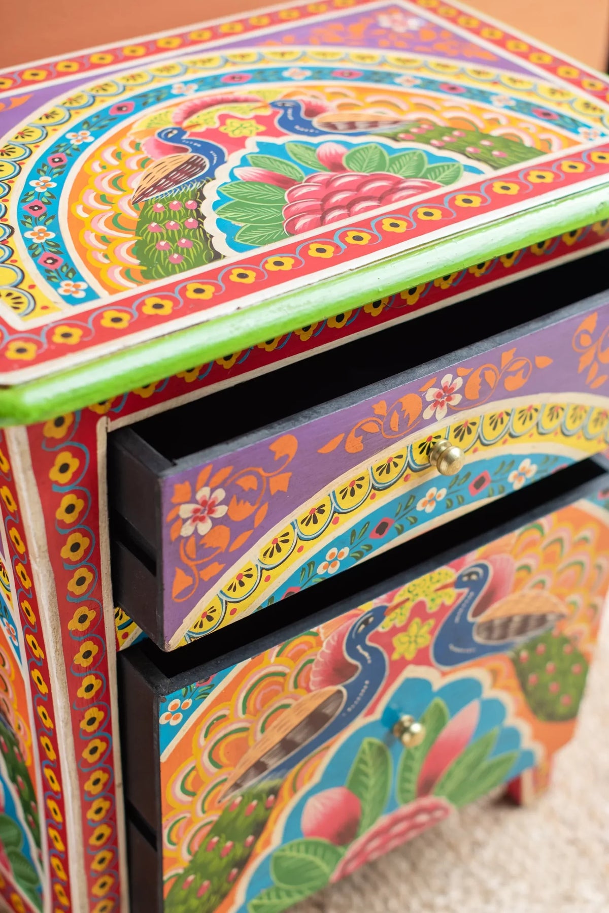 Mango Wood Hand Painted Bedside Cabinet
