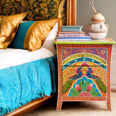 Mango Wood Hand Painted Bedside Cabinet