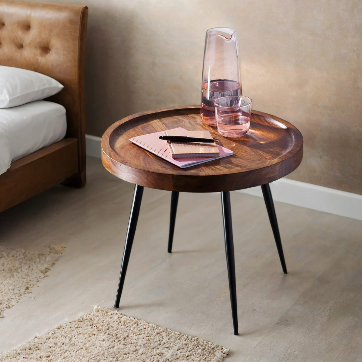 Aras Wooden And Steel Base Side Table
