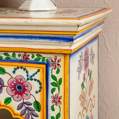 Cream & Yellow Hand Painted Wooden Bedside Cabinet