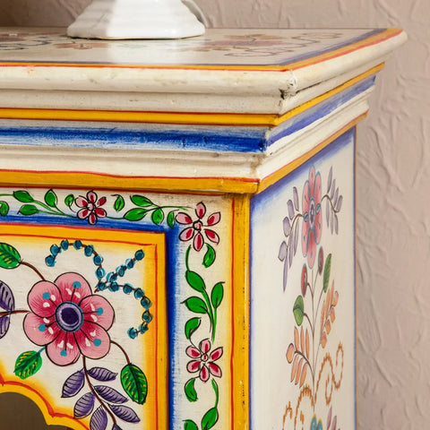 Cream & Yellow Hand Painted Wooden Bedside Cabinet