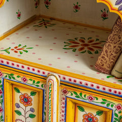Cream & Yellow Hand Painted Wooden Bedside Cabinet