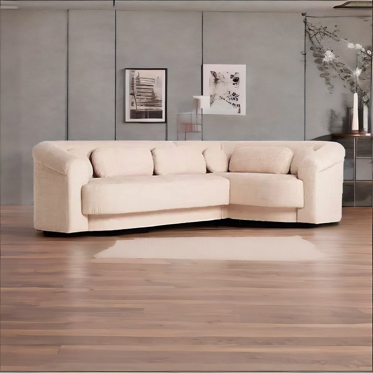 Solid Wood Modular Sofa - Light Pink