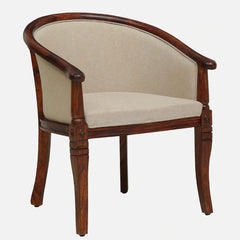 Classic Sheesham Wood Arm Chair In Beige & Honey Oak Finish
